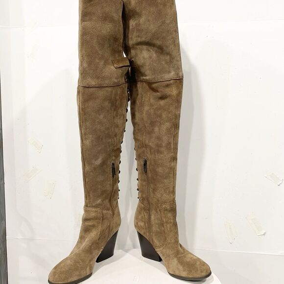 Sam Edelman Circus Tan Genuine Suede Over Knee Lace Up Tatum Boots 7.5M Women - Picture 10 of 13